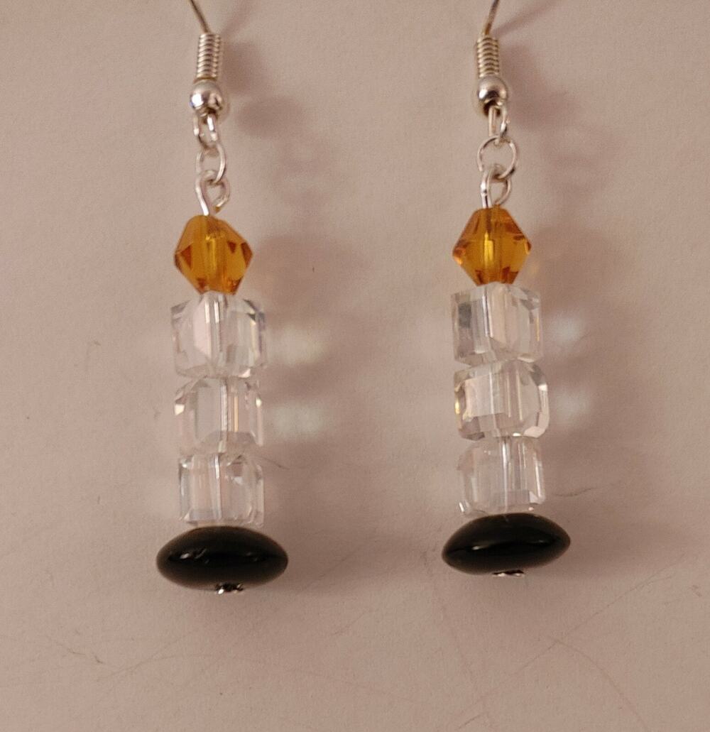 Handmade Christmas Candle Beaded Dangle Earrings Clear Amber Black #C62